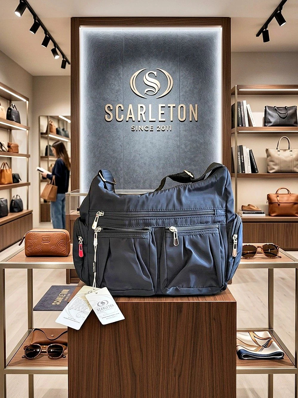 Scarleton Multi Pocket Nylon Crossbody Bag Blue
